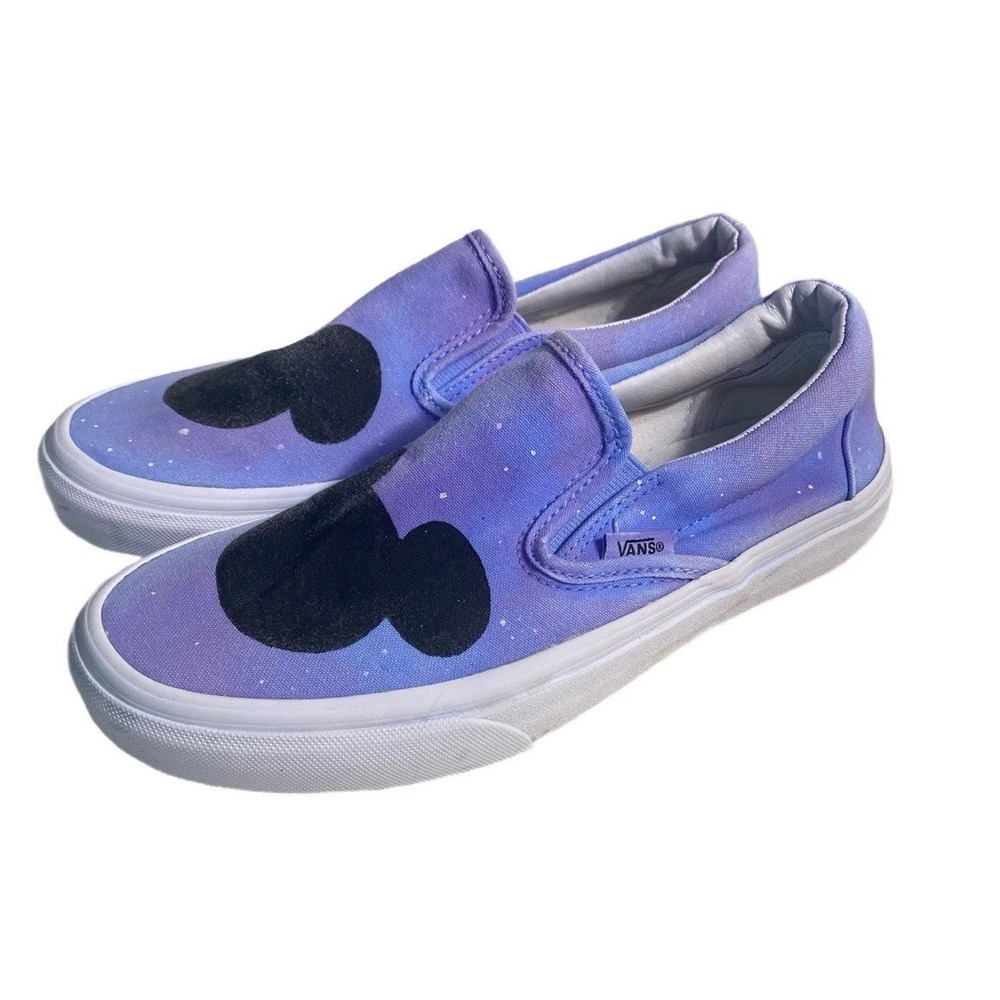 Vans Classic Slip-On sneakers Blue Galaxy Custom Painted Mickey Silhouette Sz 7‎